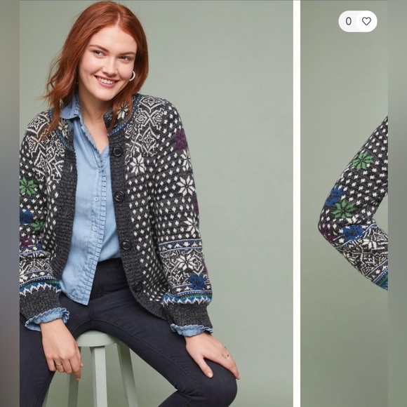 Anthropologie | Rosie Neira Nordic Sweater Cardigan Dark Grey | S - Picture 3 of 10